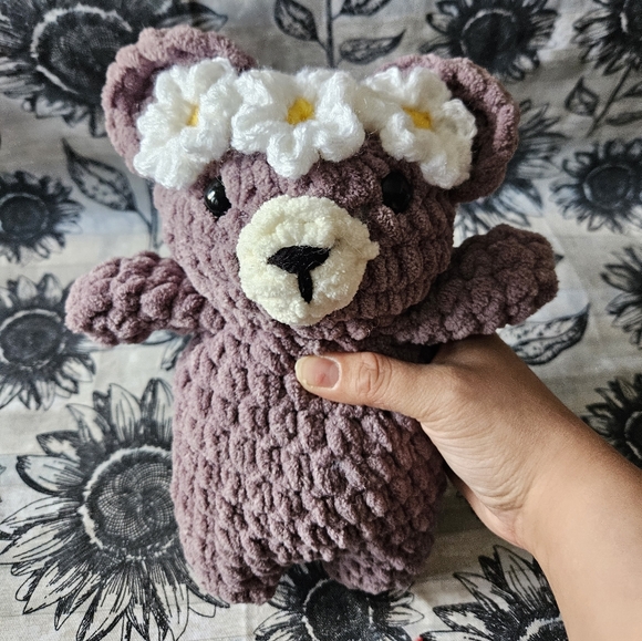 Crochet Daisy Flower Bear Amigurumi Doll Plushie - Picture 2 of 9